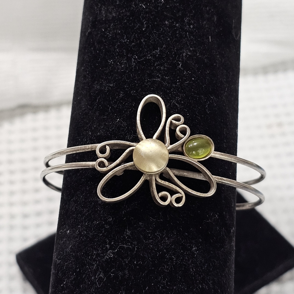 Pewter Open Cuff Bracelet with Peridot